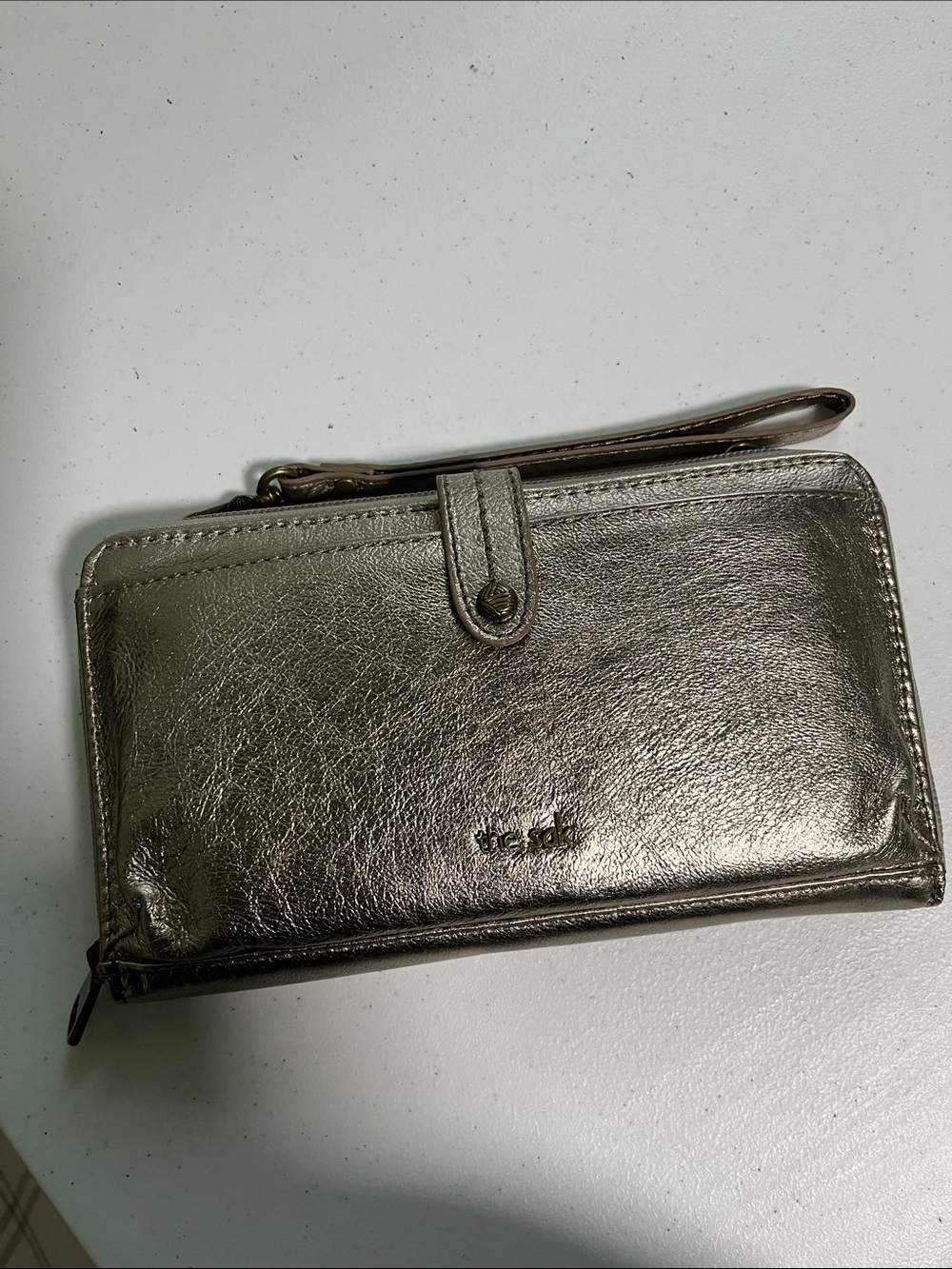 The Sak Leather Metallic Silver Wristlet Clutch and Crossbody